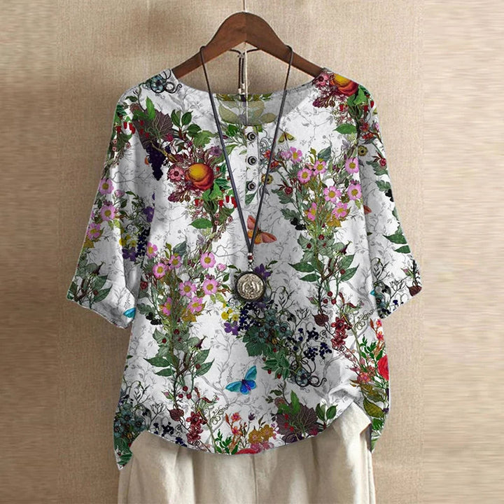 Bea | Dameskjorte med blomsterprint i hør 10