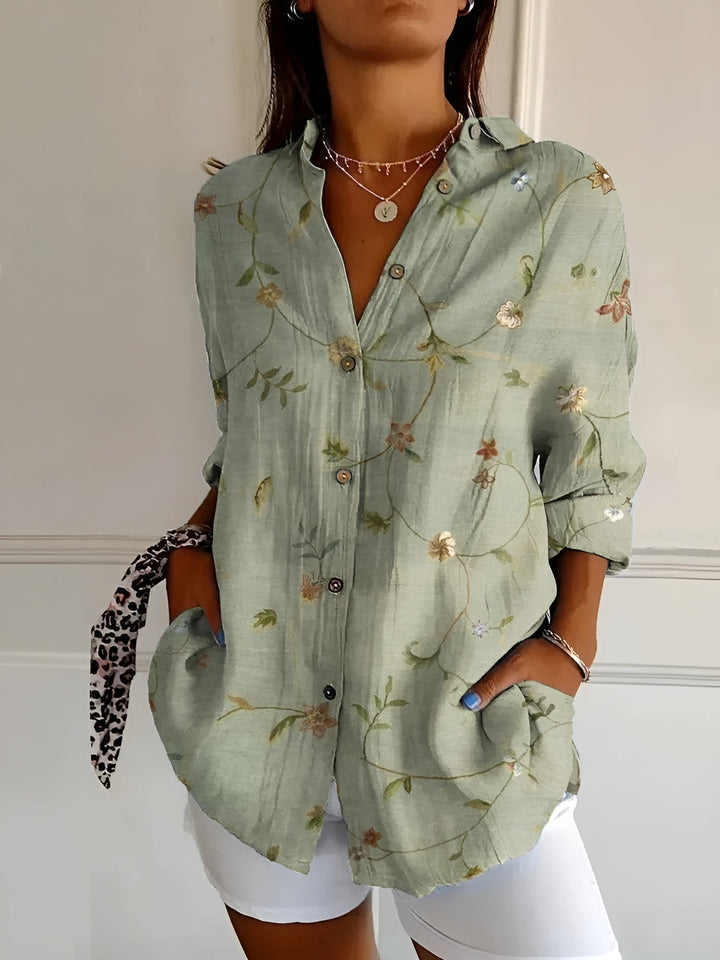 Bonnie | Dameskjorte med blomsterprint og knapper i hør