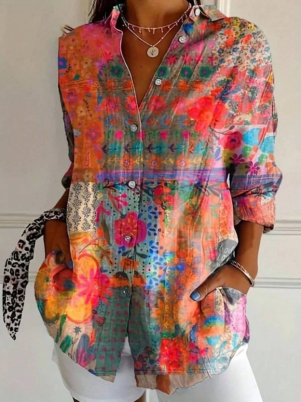 Bria | Dame Bluse Knapper Lange Ærmer Blomsterprint 1