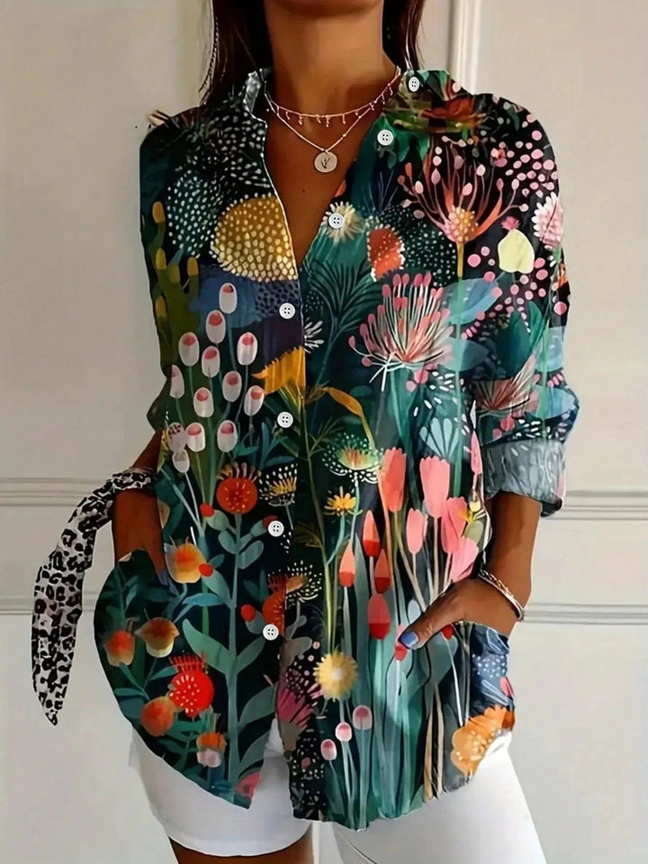 Bria | Dame Bluse Knapper Lange Ærmer Blomsterprint 2