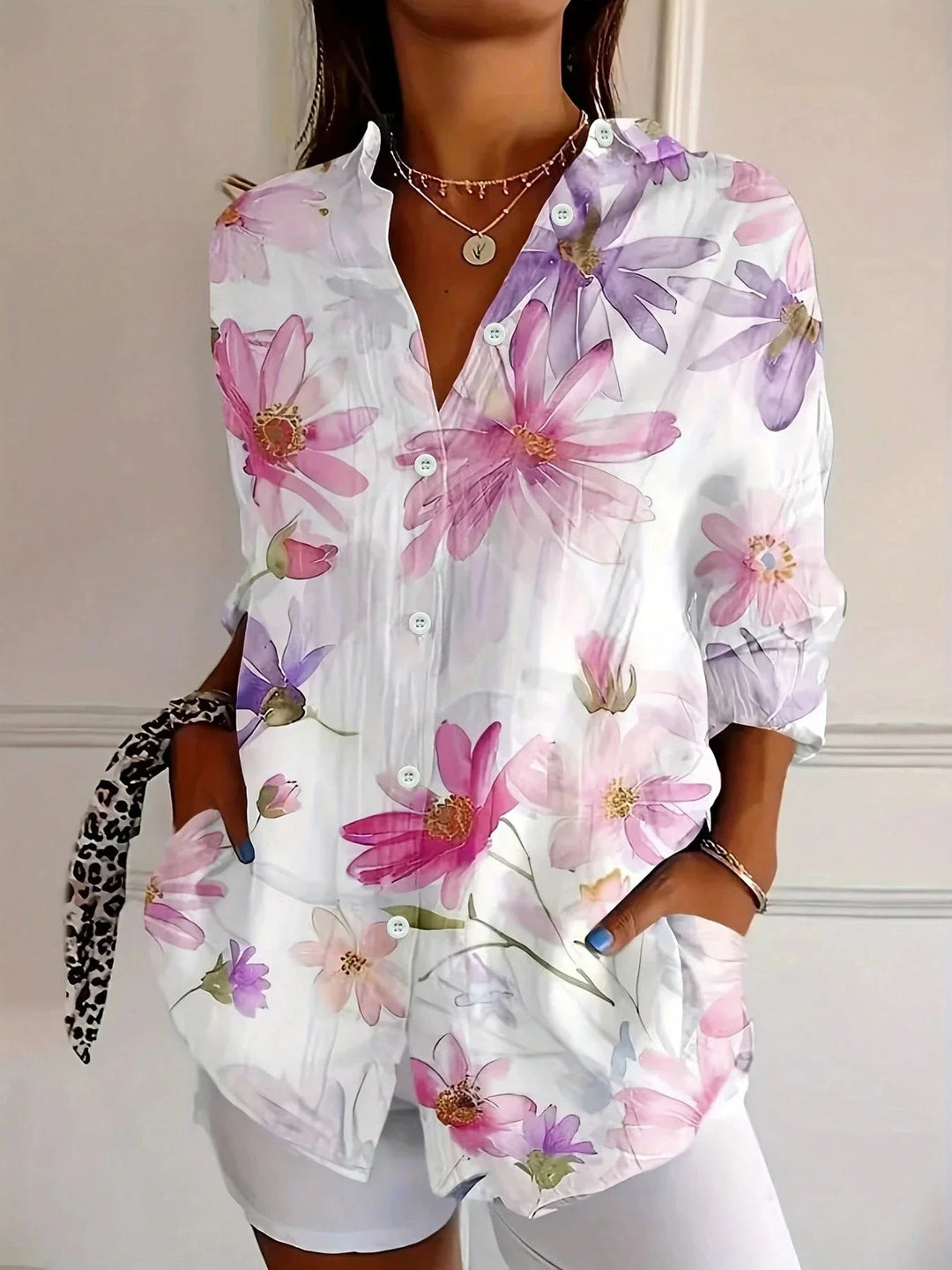 Bria | Dame Bluse Knapper Lange Ærmer Blomsterprint 3