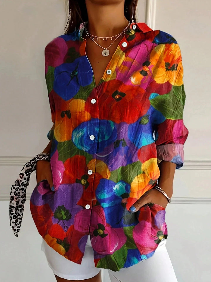 Bria | Dame Bluse Knapper Lange Ærmer Blomsterprint 5