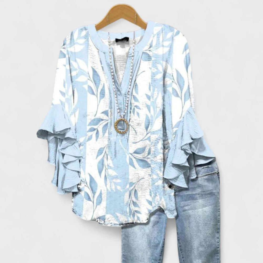 Bria | Dame Bluse V-Hals Volantærmer Blomsterprint 1