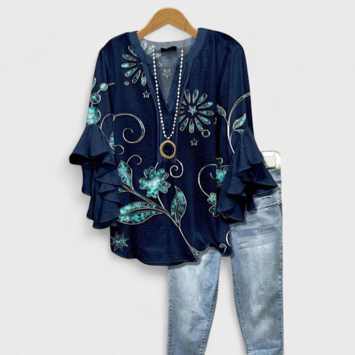 Bria | Dame Bluse V-Hals Volantærmer Blomsterprint 9