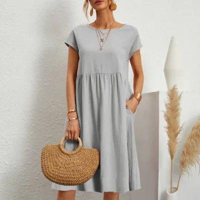 Dahlia | Dame Babydoll Midikjole Med Kortærmer Og Lommer 10