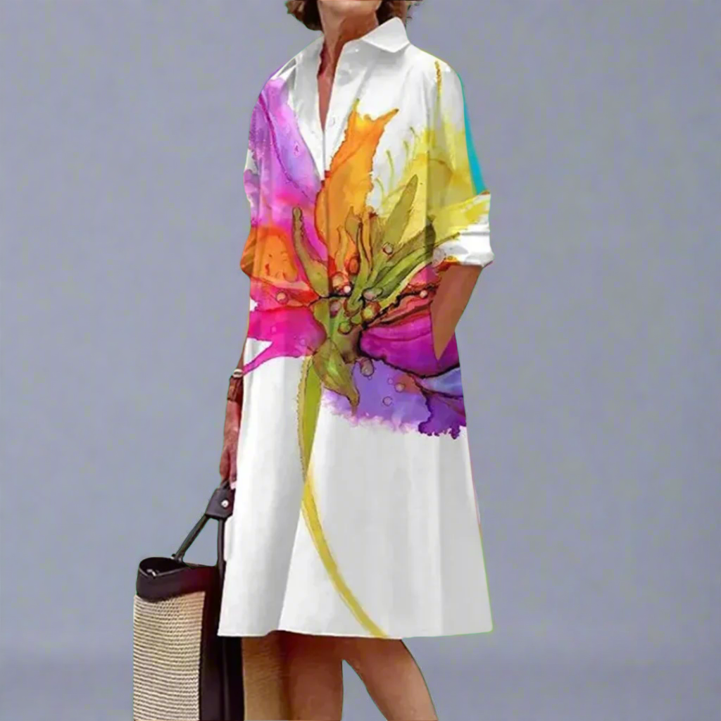 Dana | Women's Long Sleeve Floral Print Shirt Midi Dress