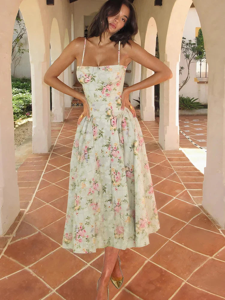 Diane | Dame Blomster Korset Spaghettistrap Sommerkjole