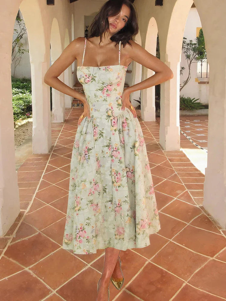 Diane | Dame Blomster Korset Spaghettistrap Sommerkjole