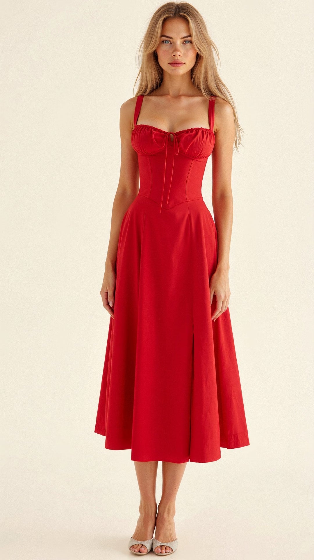 Florence | Dame Blomstret Corset Midikjole Med Slids 7