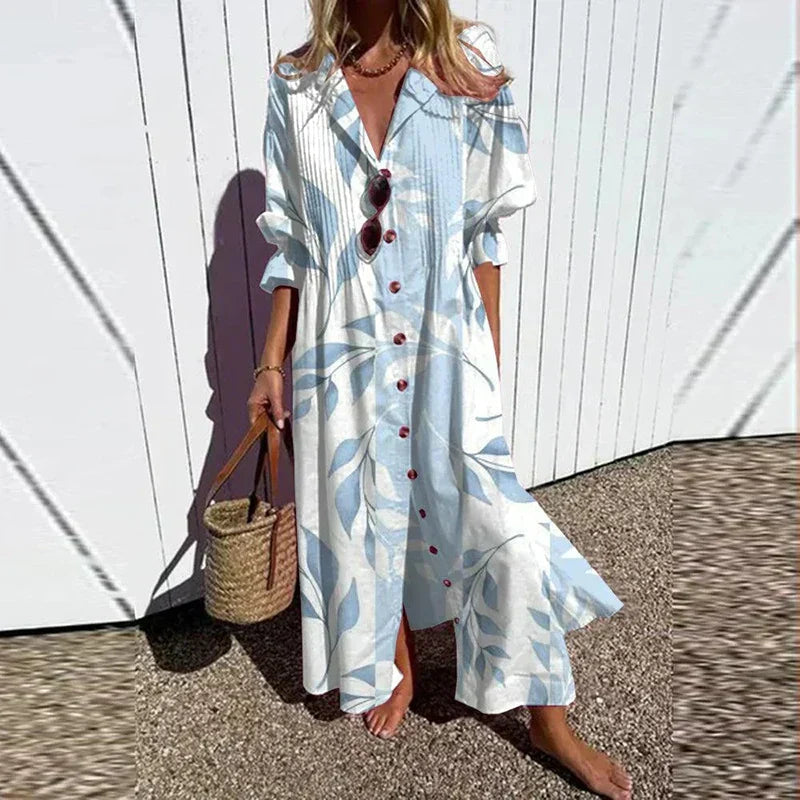 Mila | Dame Blomstret Boho Maxikjole Med V-Hals Og Ærmer 4