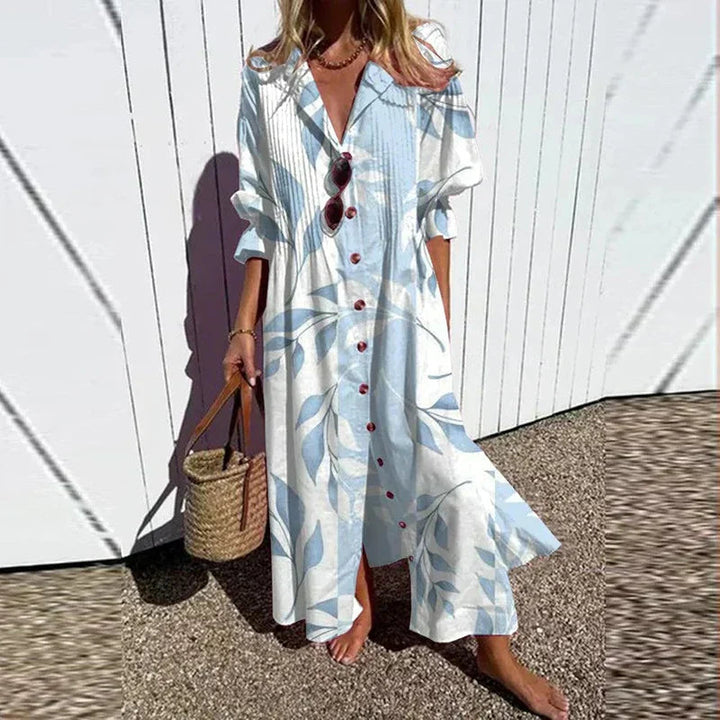 Mila | Dame Blomstret Boho Maxikjole Med V-Hals Og Ærmer 4