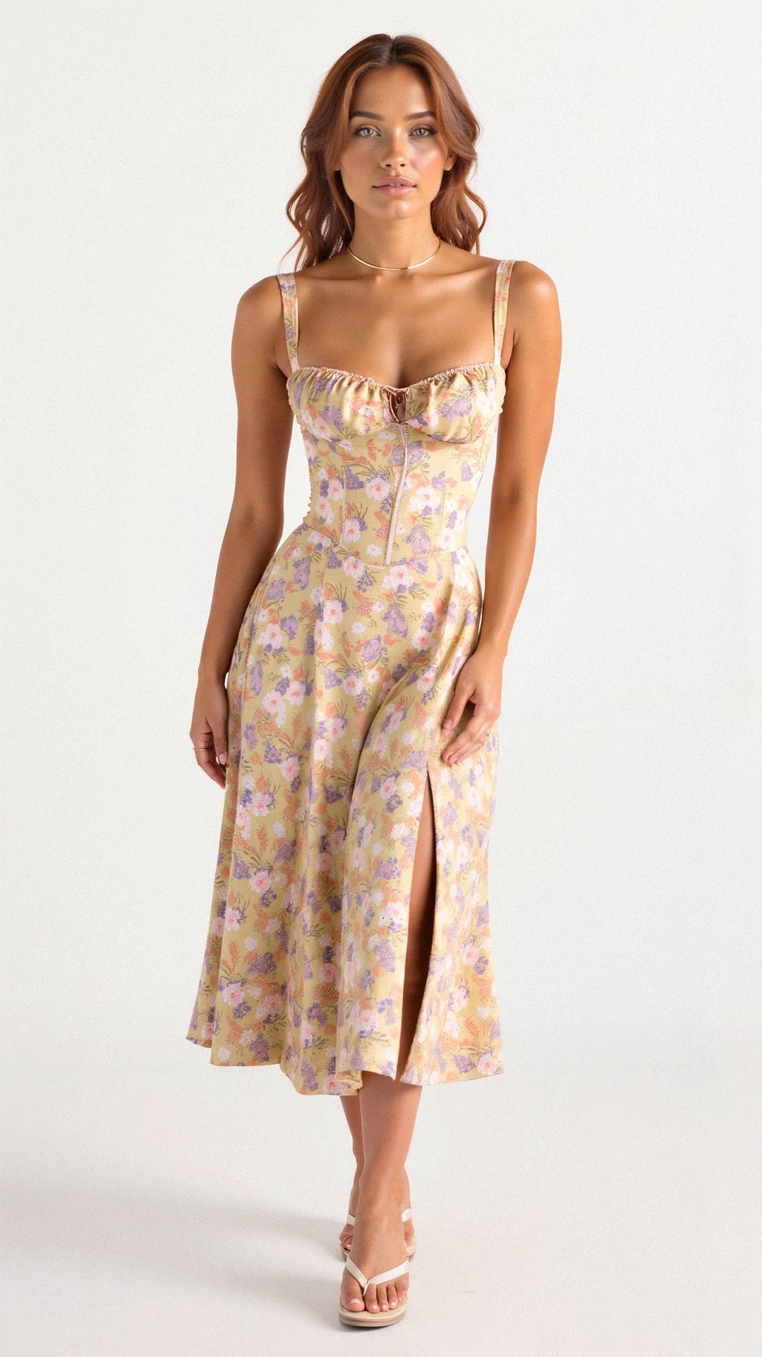Mirabelle | Dame Midikjole Korset Blomsterprint Slids