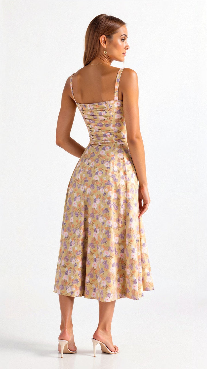 Mirabelle | Dame Midikjole Korset Blomsterprint Slids 1