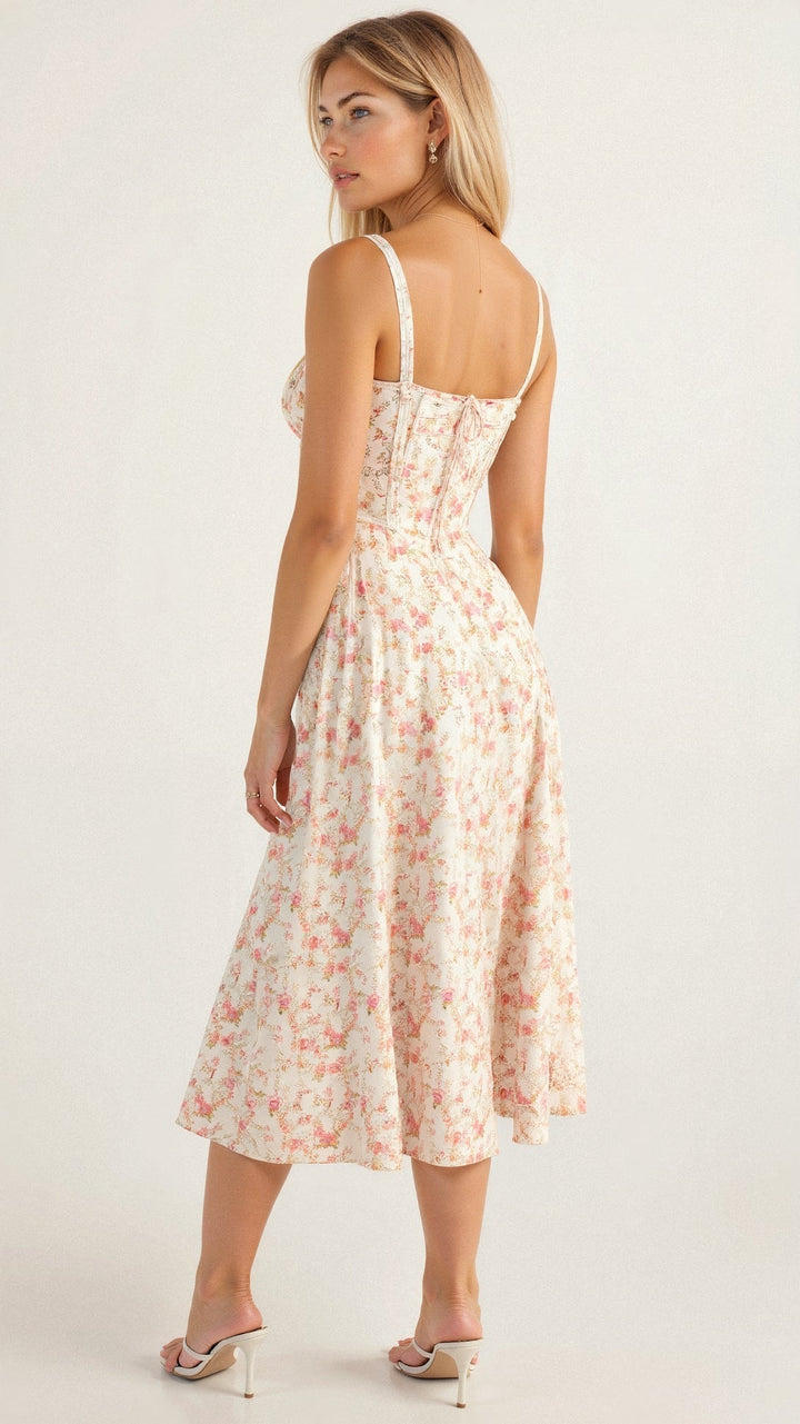 Mirabelle | Dame Midikjole Korset Blomsterprint Slids 4
