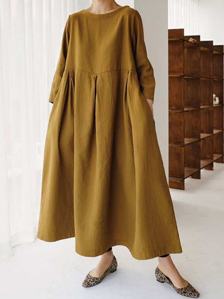 Moira | Dame Plisseret Oversized Maxikjole Med Rund Hals 10