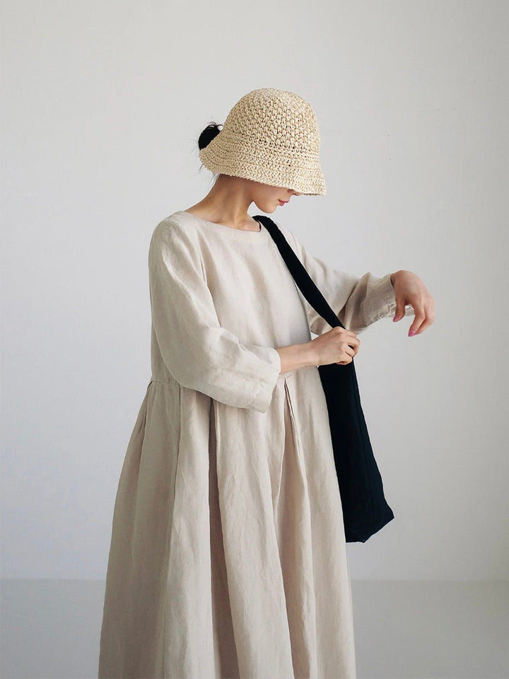 Moira | Dame Plisseret Oversized Maxikjole Med Rund Hals 3