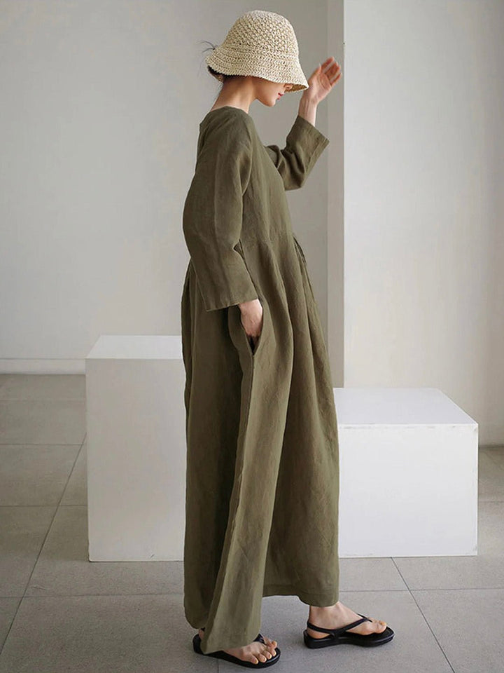 Moira | Dame Plisseret Oversized Maxikjole Med Rund Hals 7