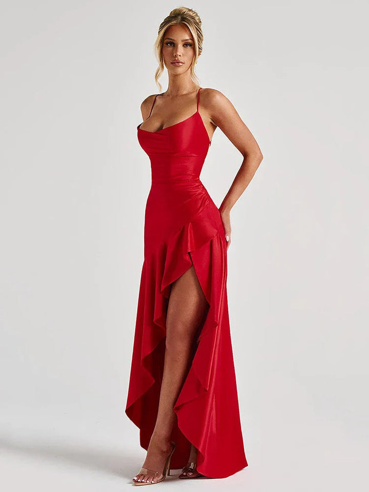 Rosalind | Dame Satin Maxikjole Med Draperi Og Slids 2