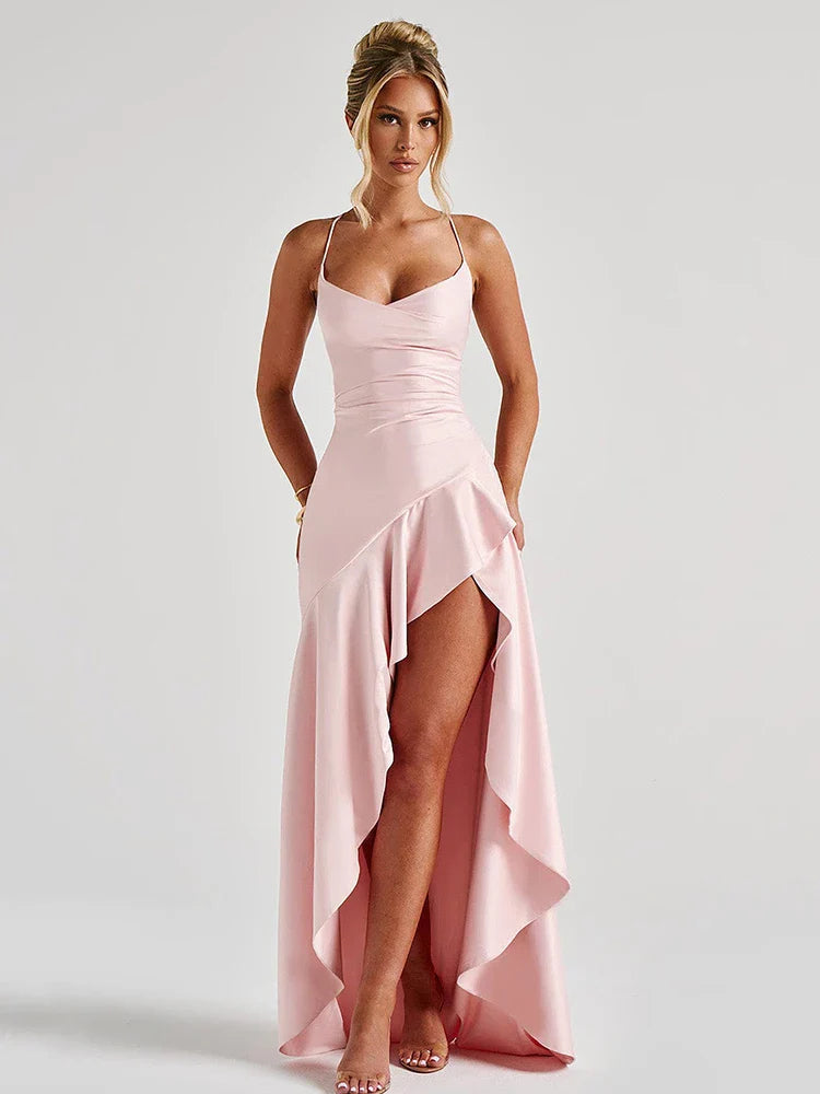 Rosalind | Dame Satin Maxikjole Med Draperi Og Slids 5