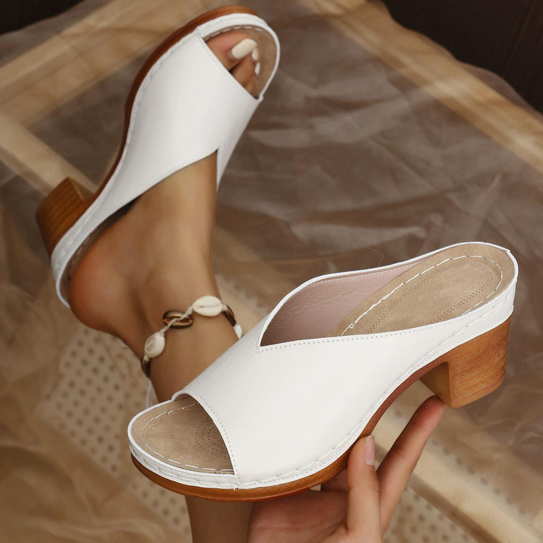 Sabine | Dame Mule Sandaler Med Blokhæl Og Peep Toe
