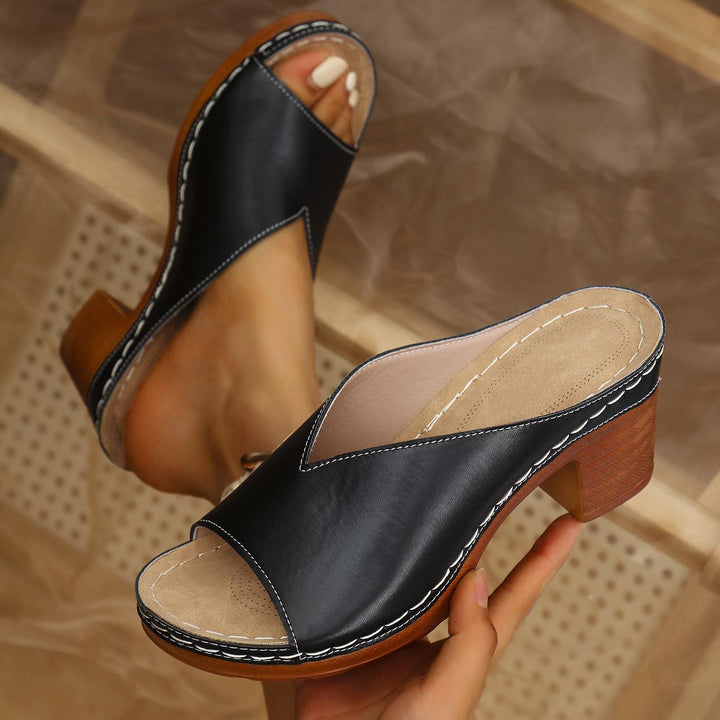 Sabine | Dame Mule Sandaler Med Blokhæl Og Peep Toe 11