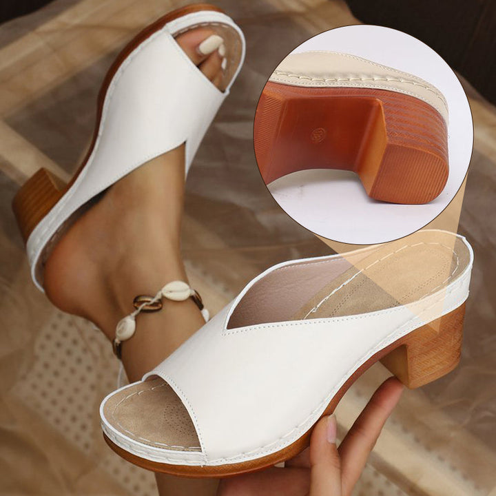 Sabine | Dame Mule Sandaler Med Blokhæl Og Peep Toe 5