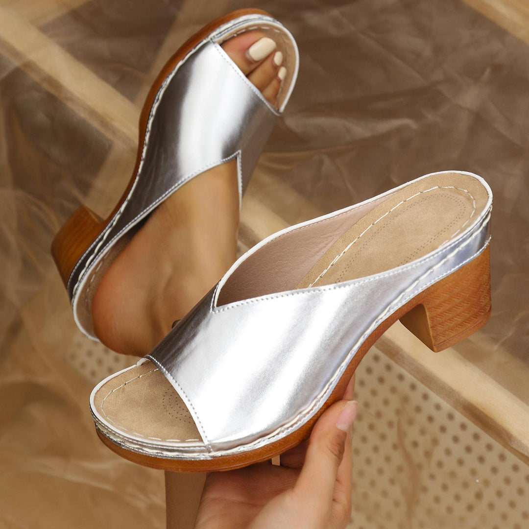Sabine | Dame Mule Sandaler Med Blokhæl Og Peep Toe 9