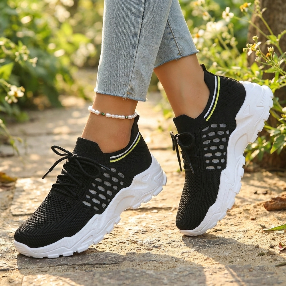 Sabrina | Dame Strikket Chunky Snøresneakers 1
