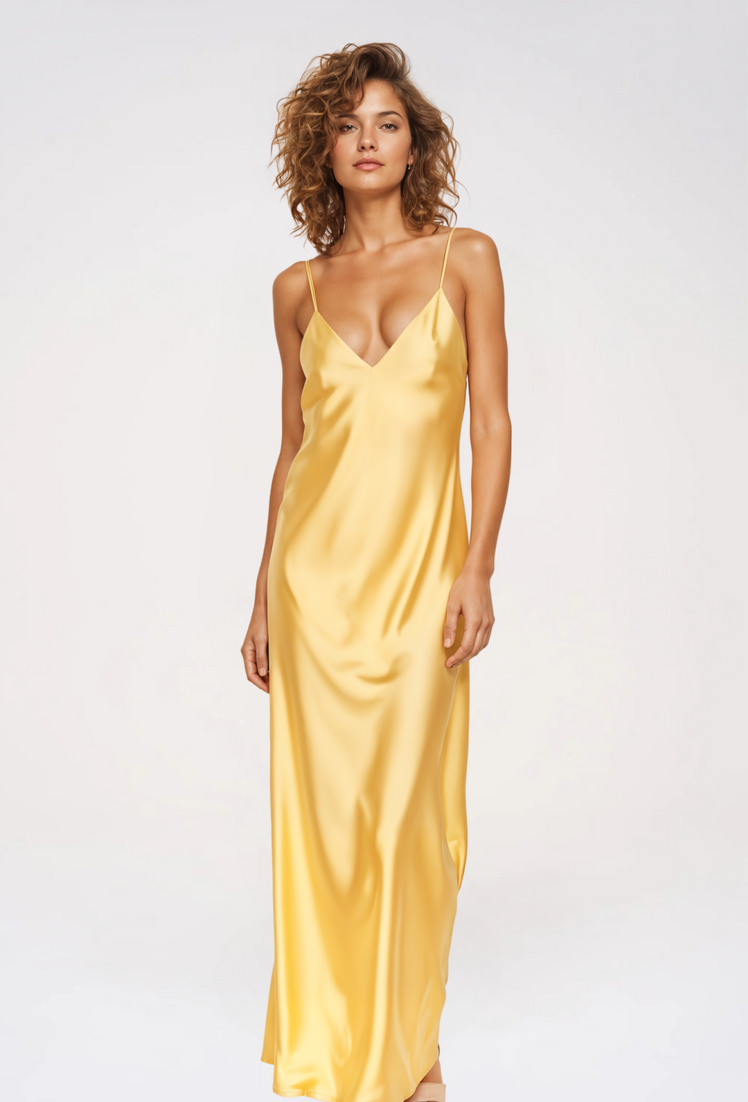 Sadie | Dame Satin Slip Maxikjole Med V-Hals