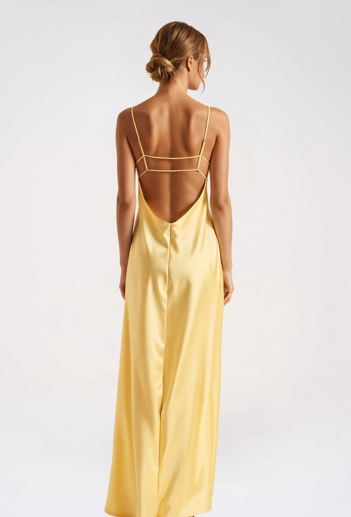Sadie | Dame Satin Slip Maxikjole Med V-Hals 1