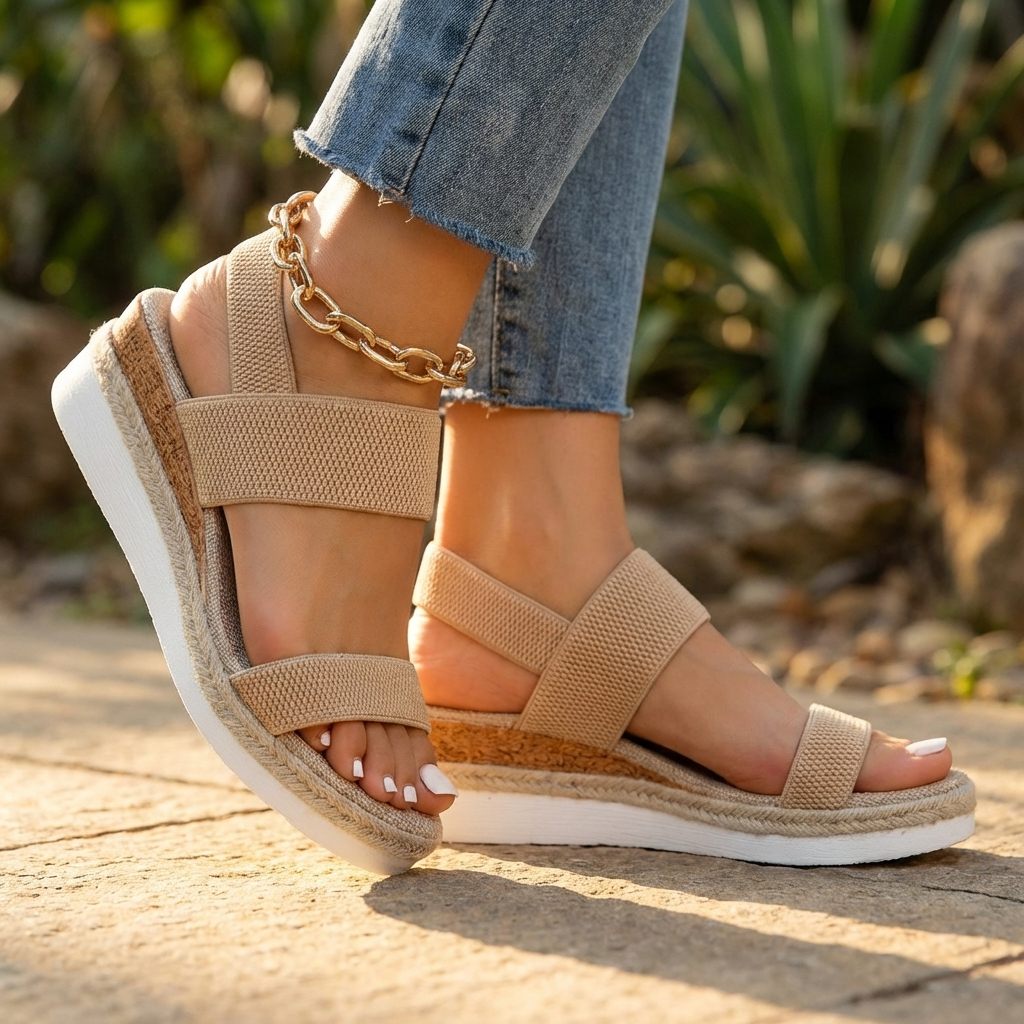 Selma | Dame Sandaler Kilehæl Elastiske Remme Espadrille