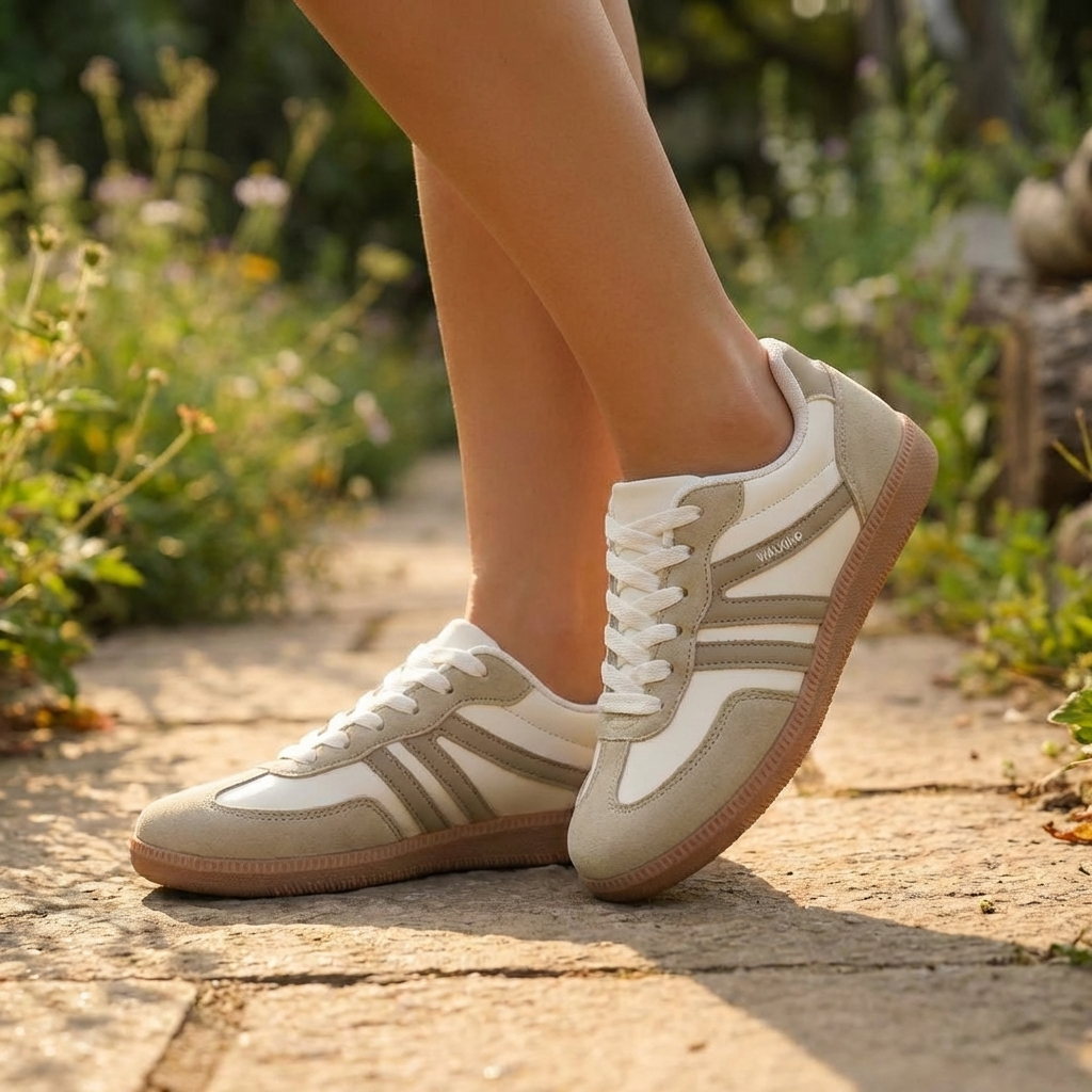 Serena | Dame Retro Lave Snøresneakers Med Gummisål