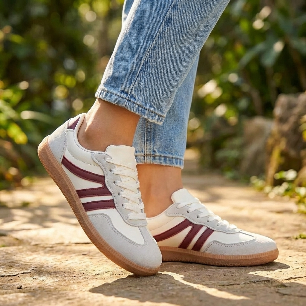 Serena | Dame Retro Lave Snøresneakers Med Gummisål 2